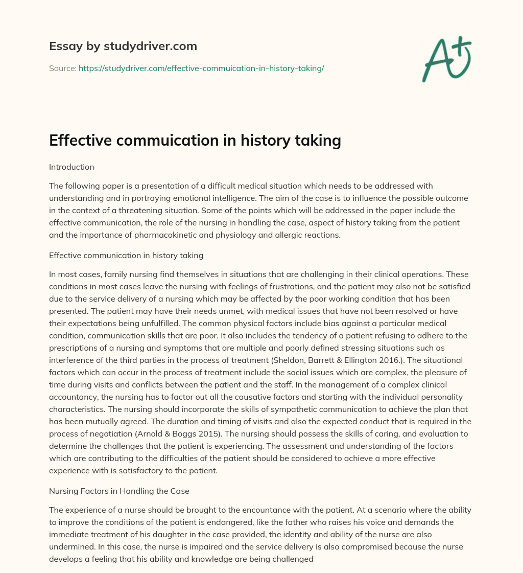 Effective Commuication in History Taking essay