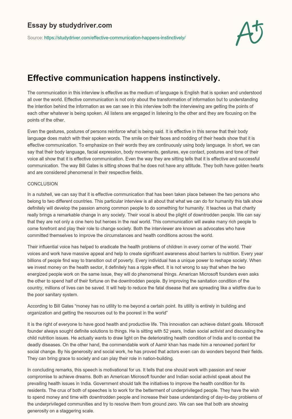 Effective Communication Happens Instinctively. essay