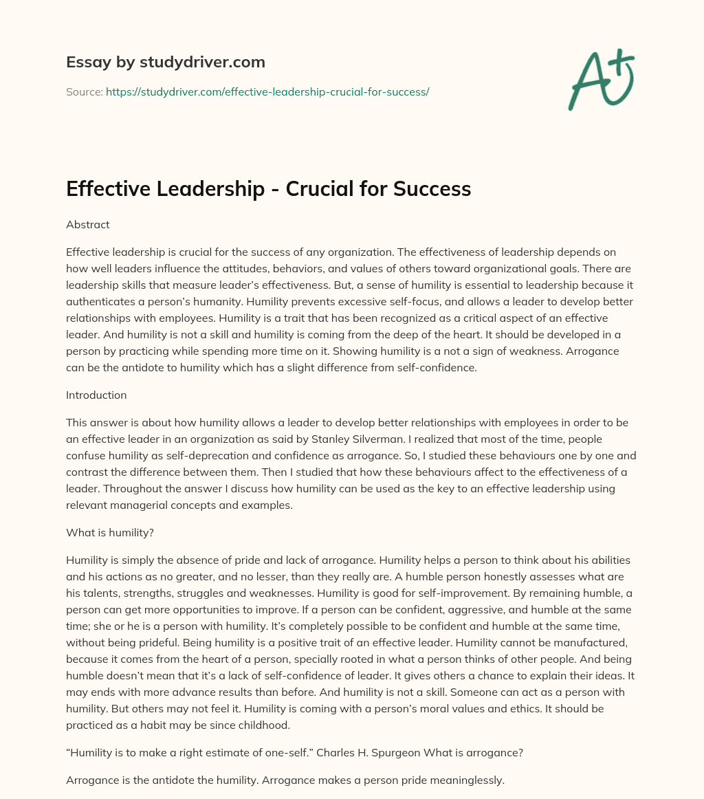 Effective Leadership – Crucial for Success essay