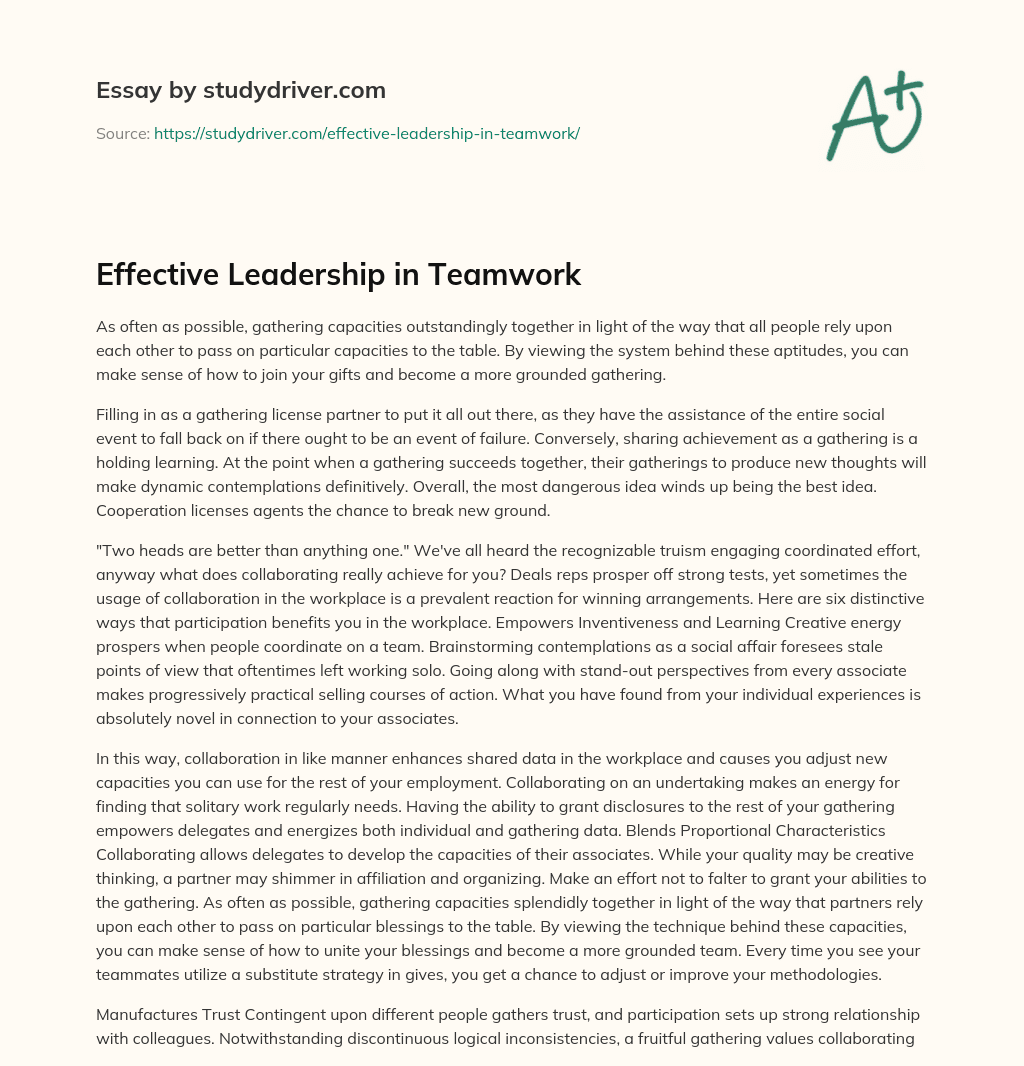 Effective Leadership in Teamwork essay