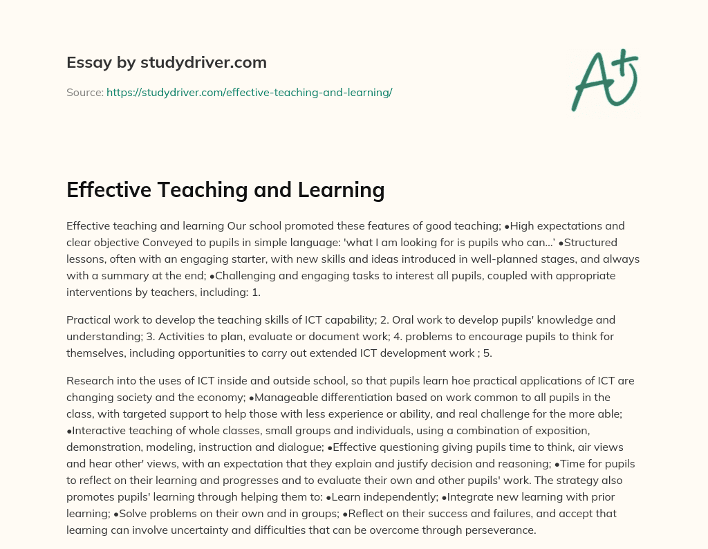 Effective Teaching and Learning essay