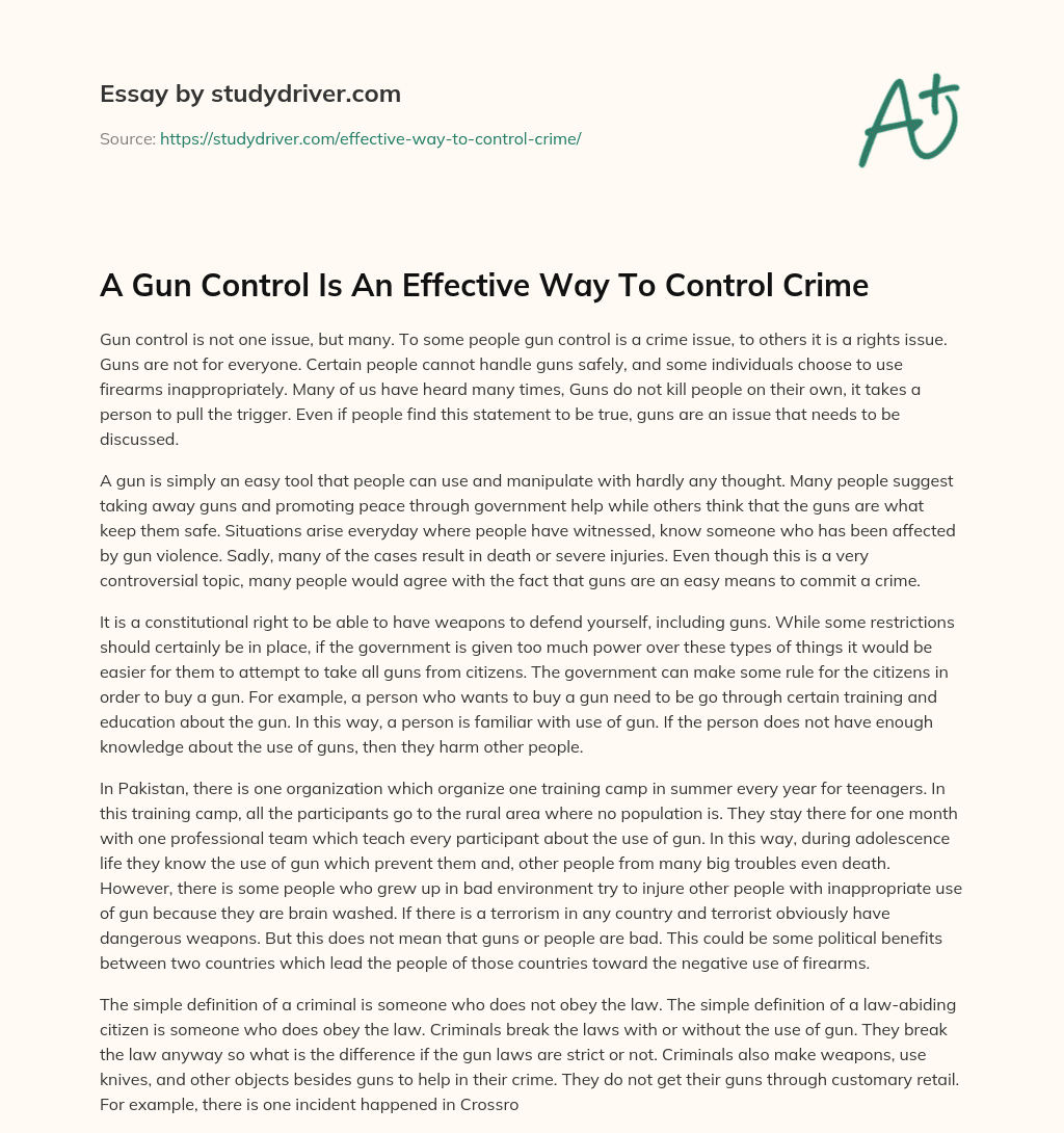 A Gun Control is an Effective Way to Control Crime essay