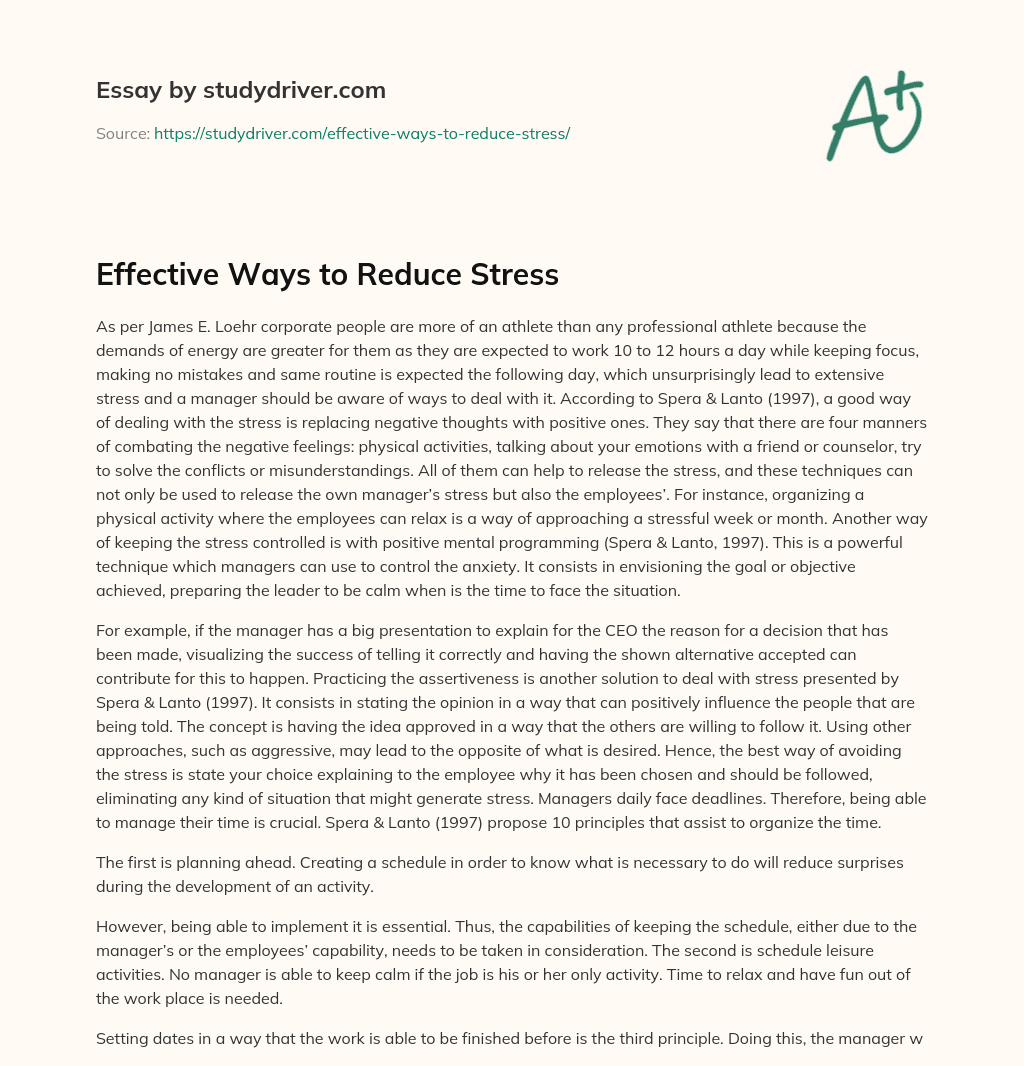 Effective Ways to Reduce Stress essay