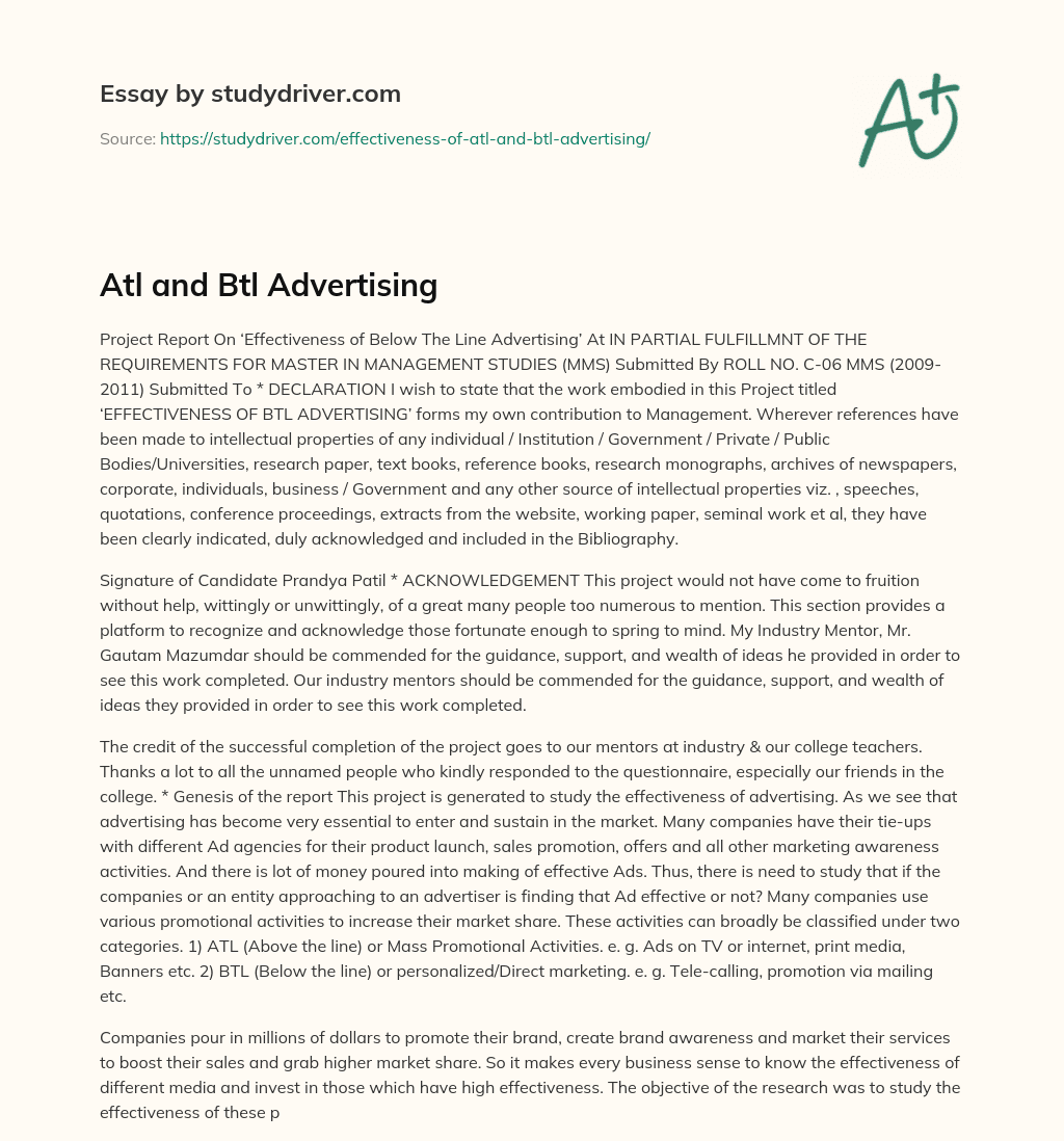 Atl and Btl Advertising essay
