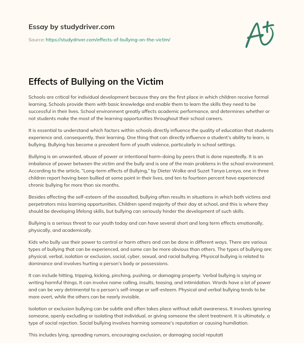 Effects of Bullying on the Victim essay
