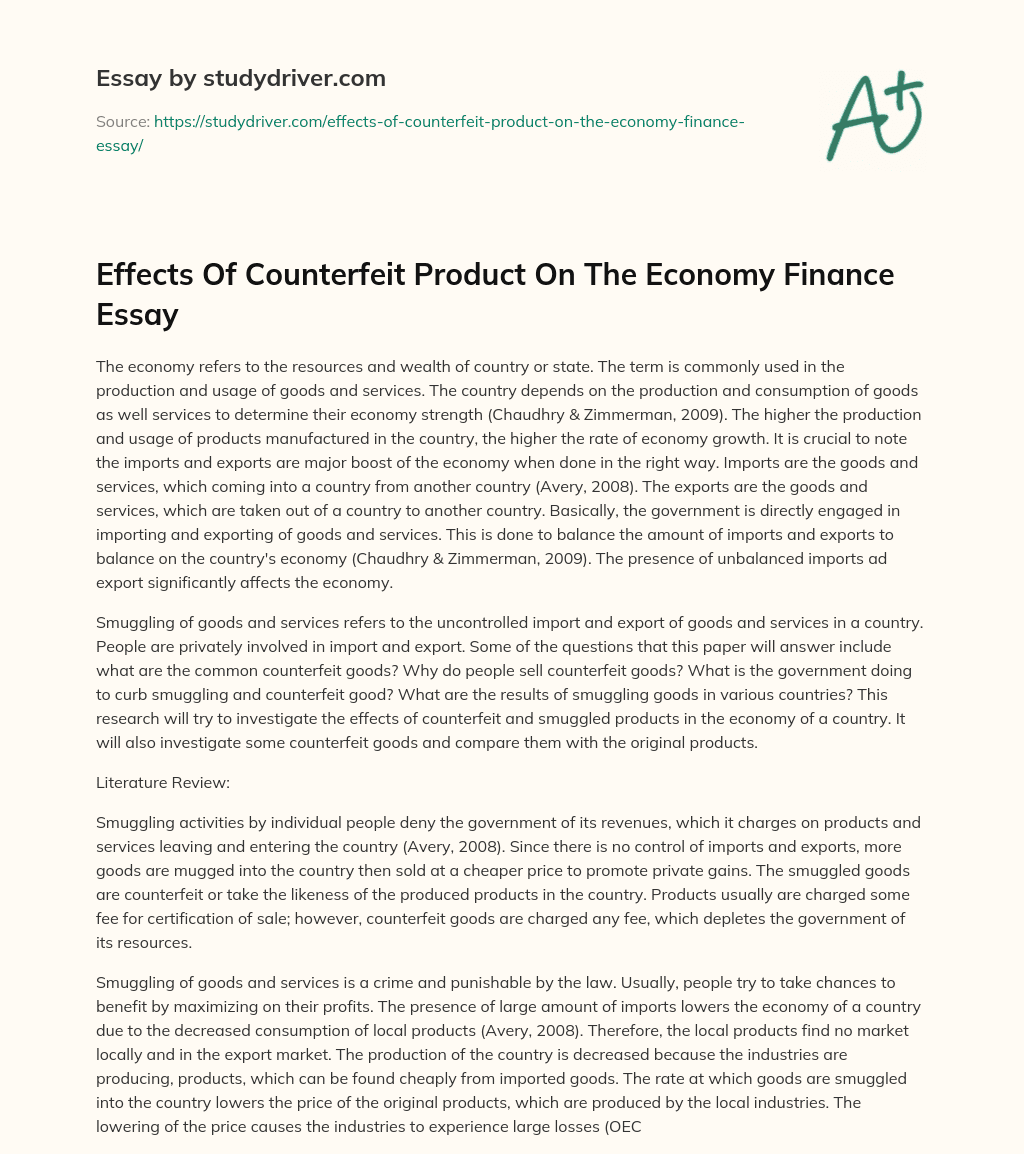 Effects of Counterfeit Product on the Economy Finance Essay essay