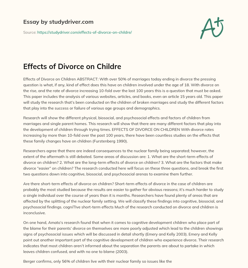Effects of Divorce on Childre essay