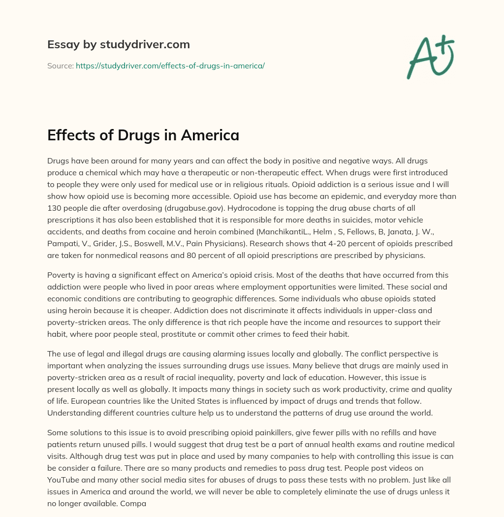 Effects of Drugs in America essay