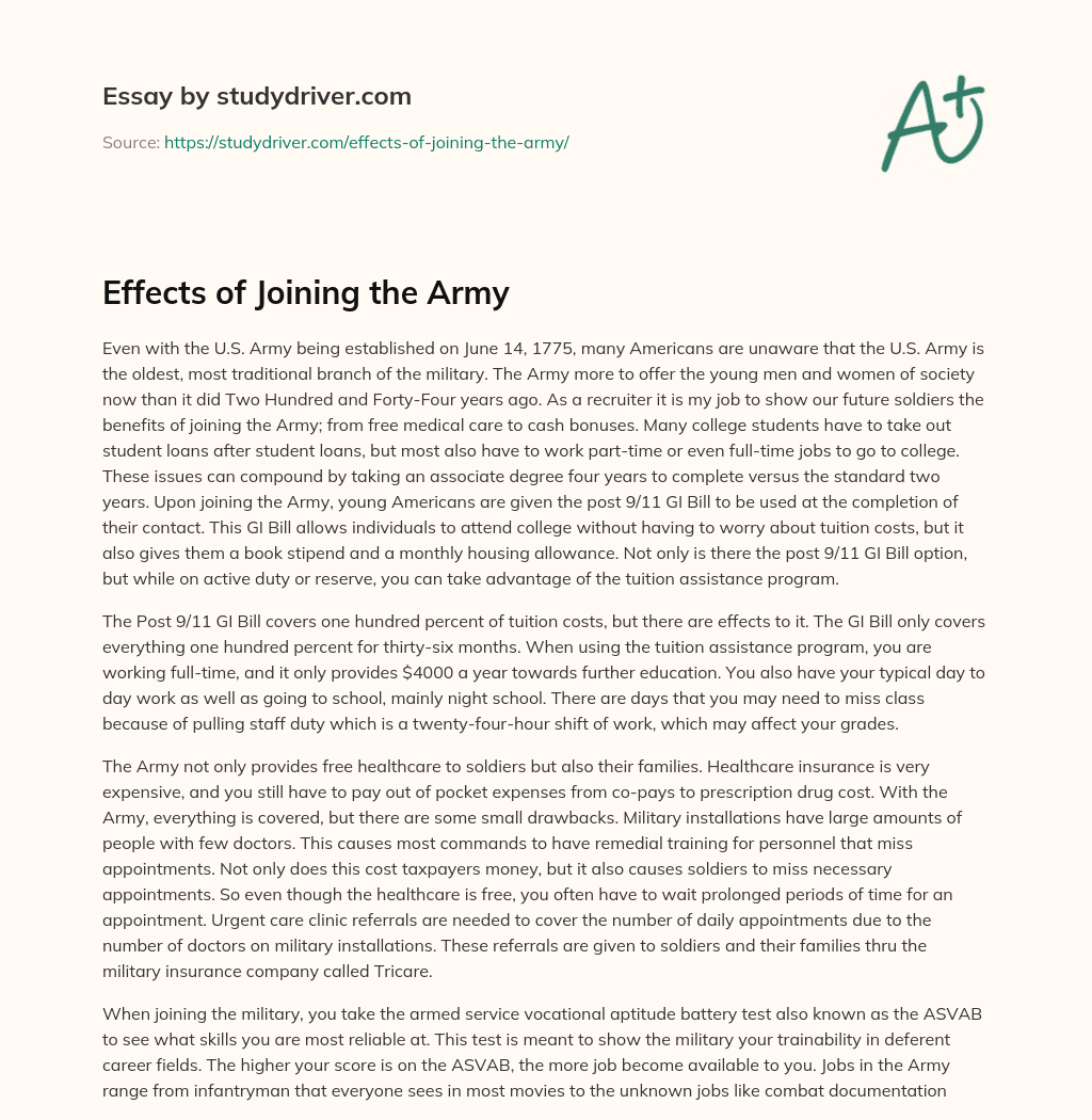 Effects of Joining the Army essay