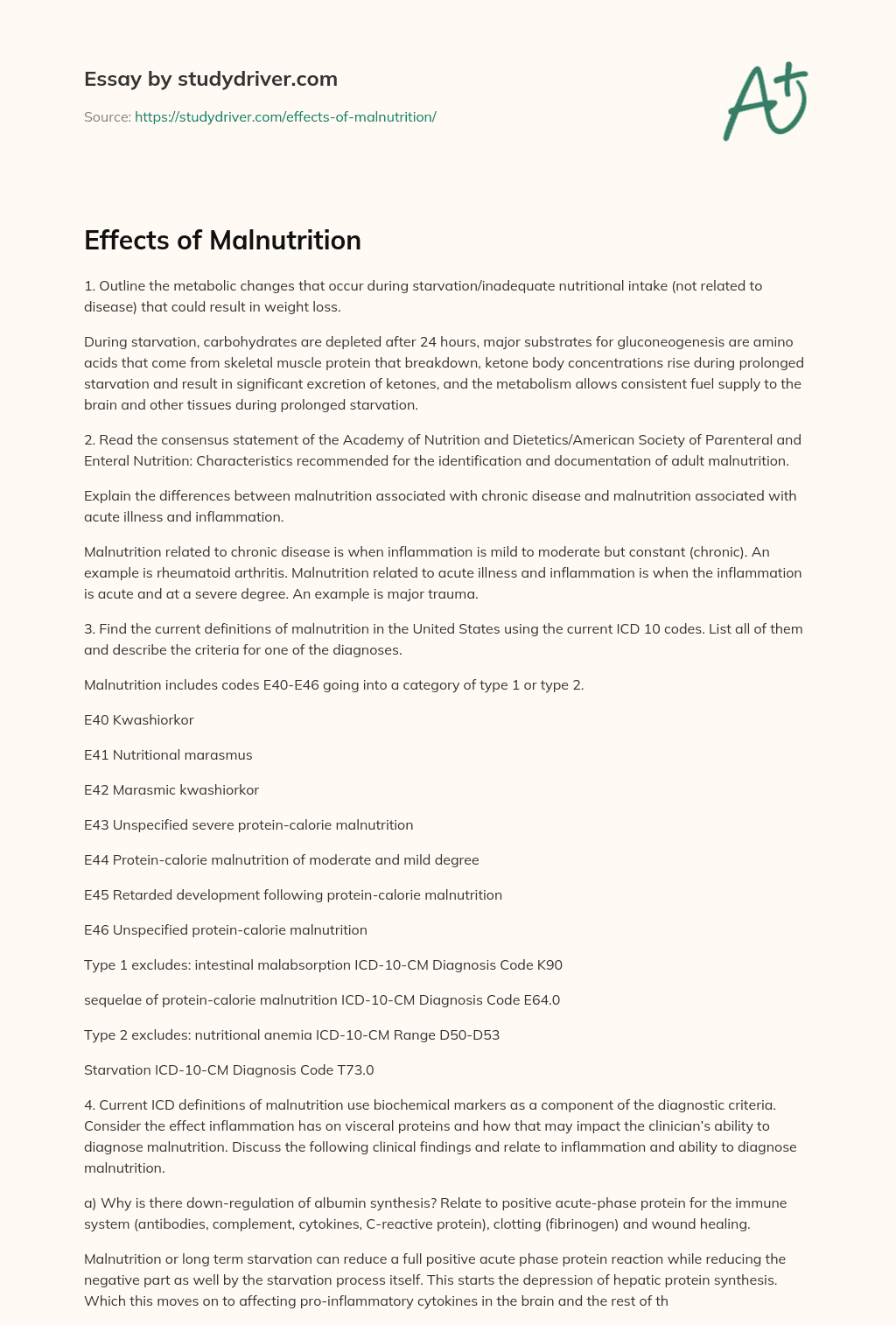 Effects of Malnutrition essay