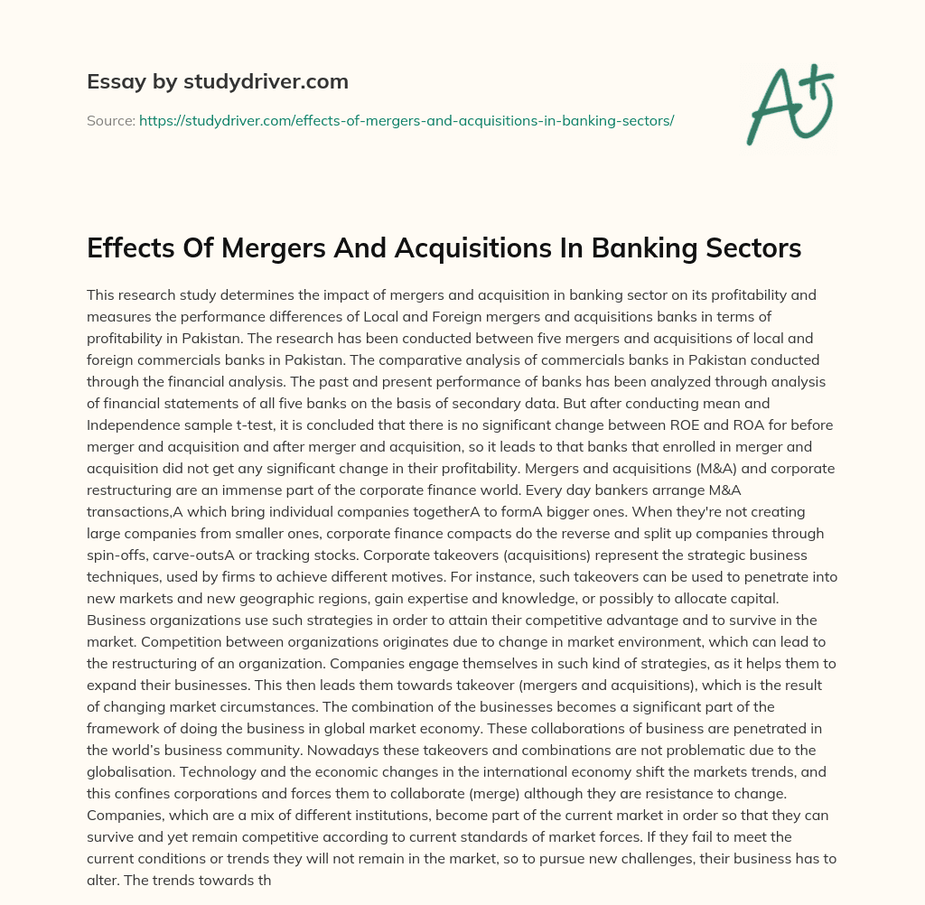 Effects of Mergers and Acquisitions in Banking Sectors essay