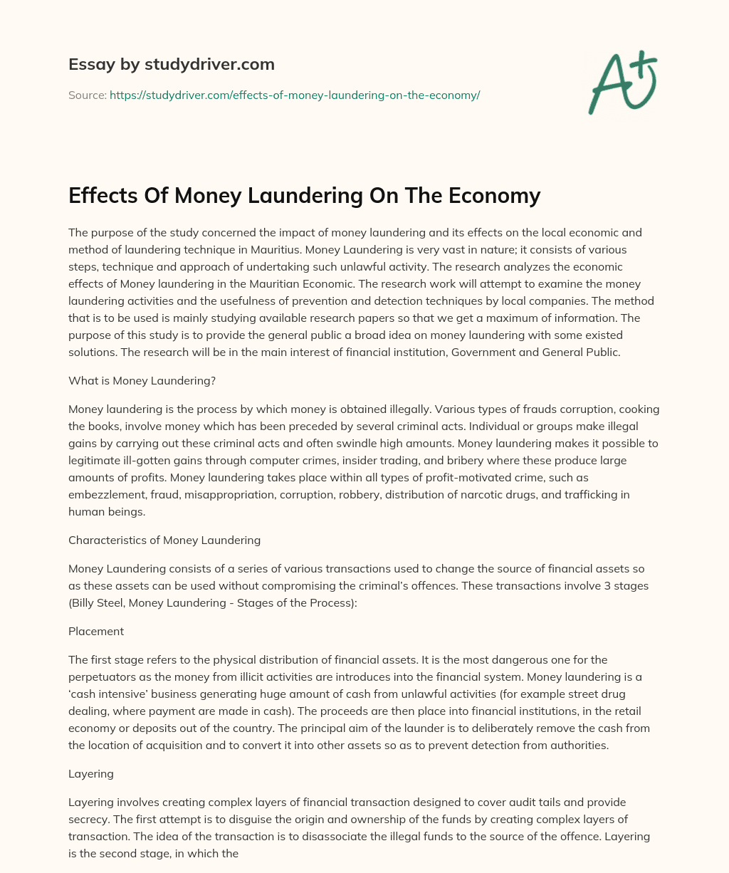 Effects of Money Laundering on the Economy essay