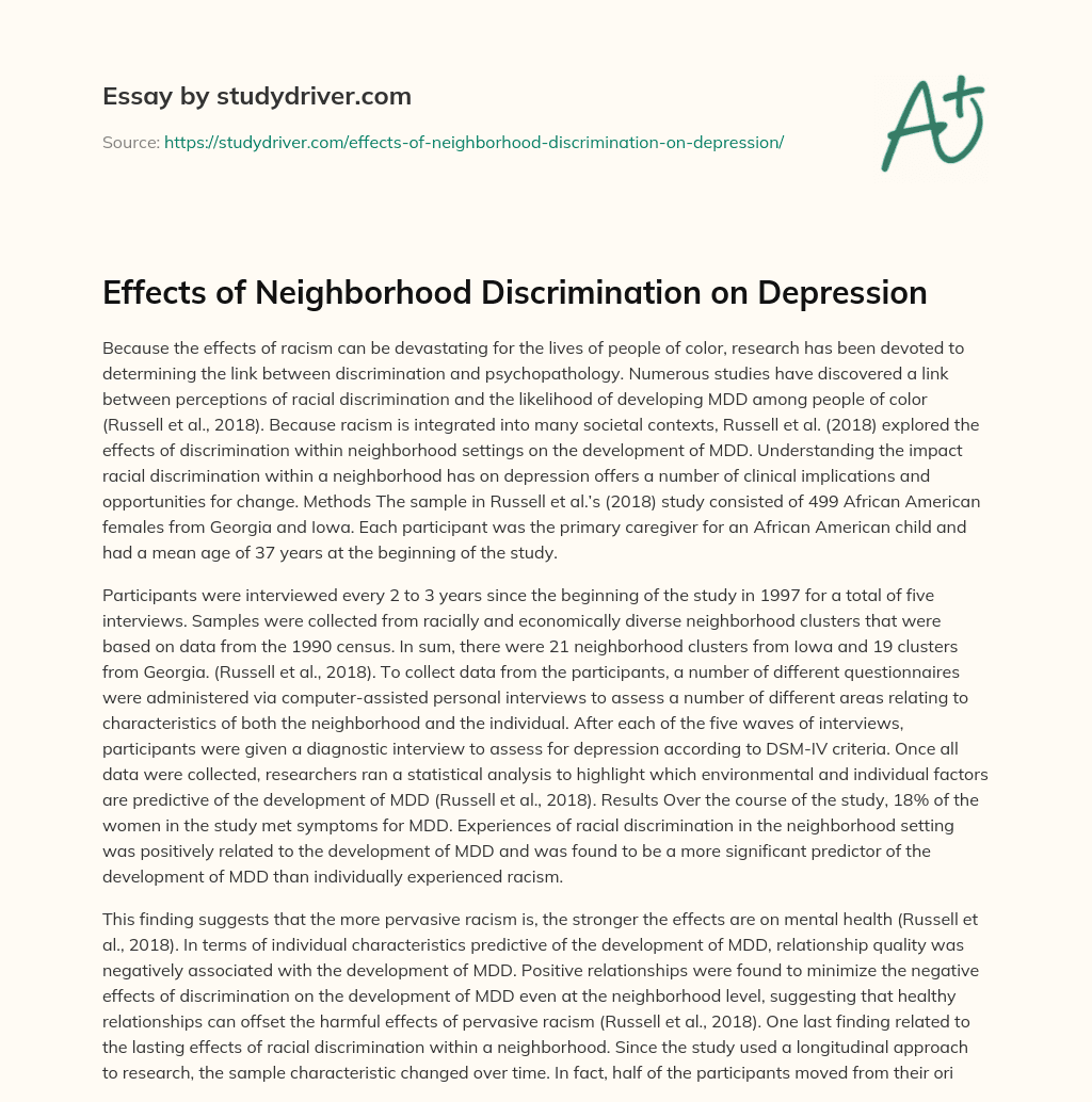 Effects of Neighborhood Discrimination on Depression essay