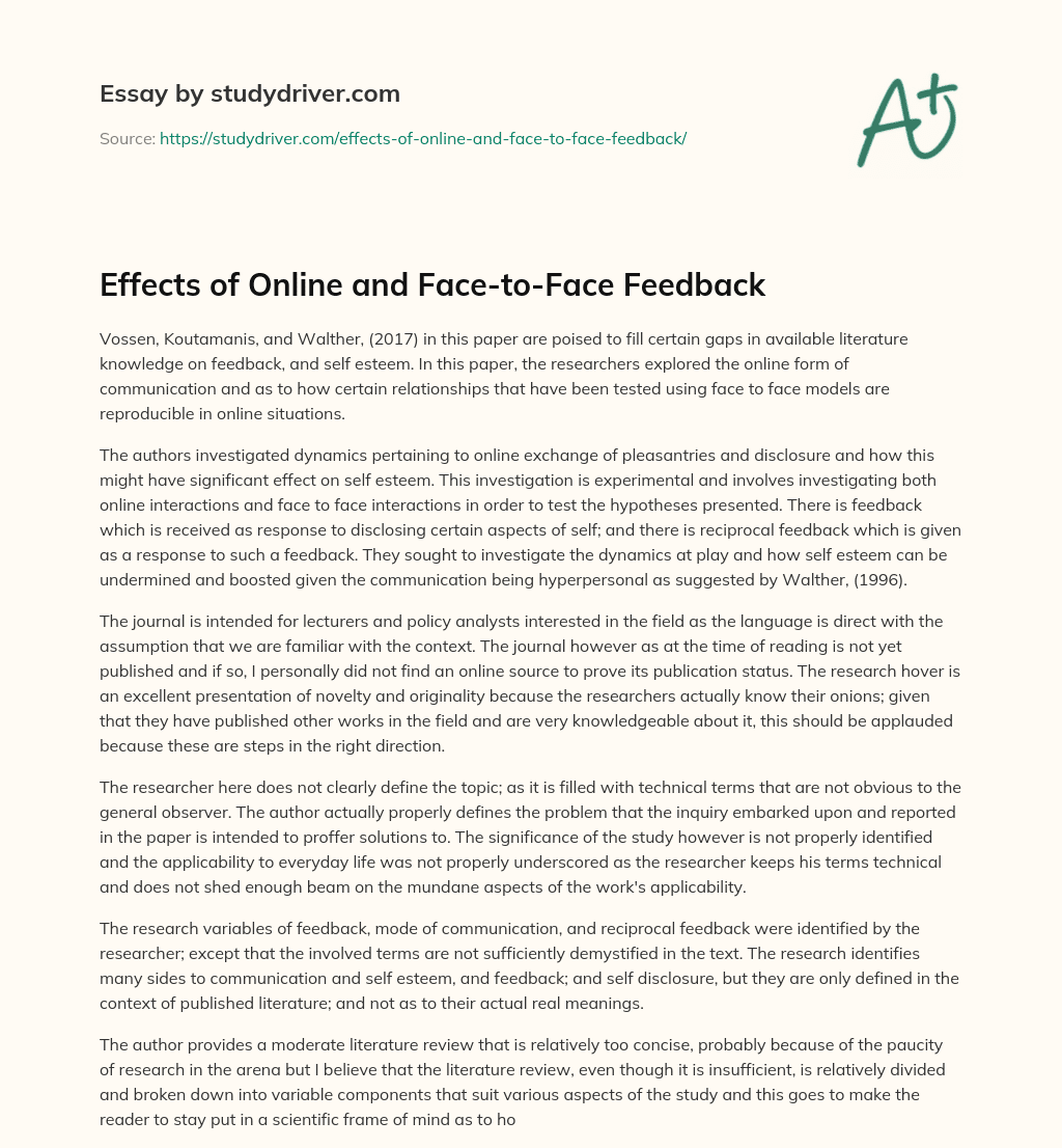 Effects of Online and Face-to-Face Feedback essay