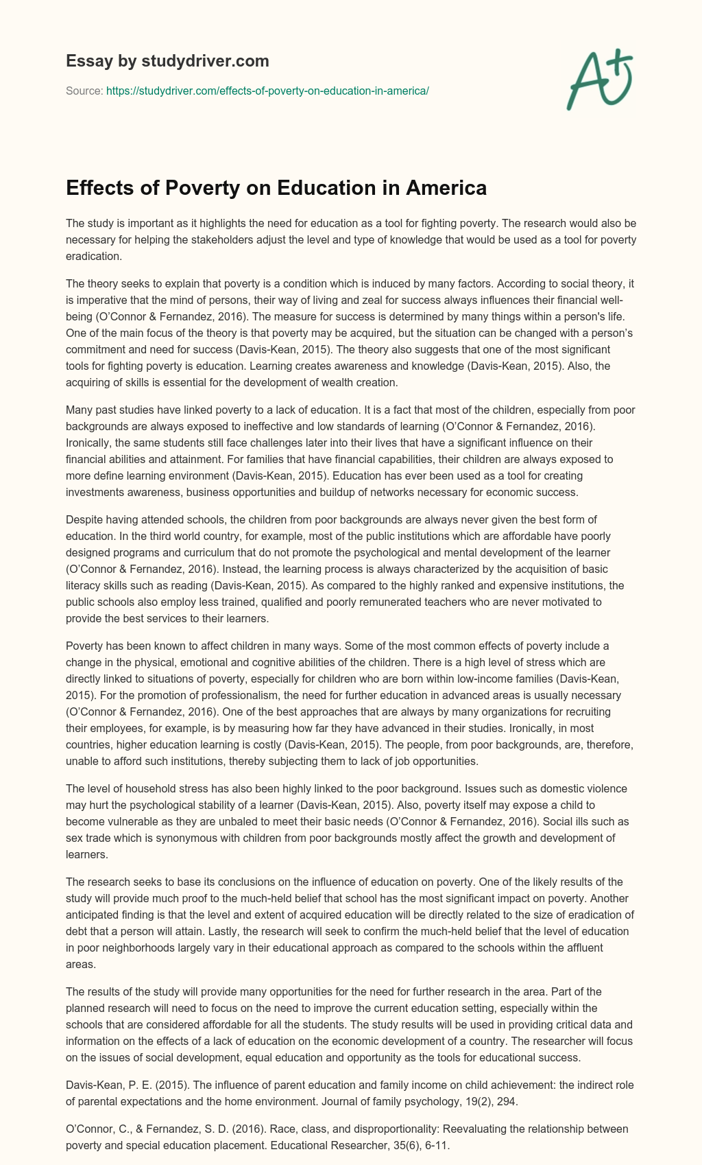 Effects of Poverty on Education in America essay