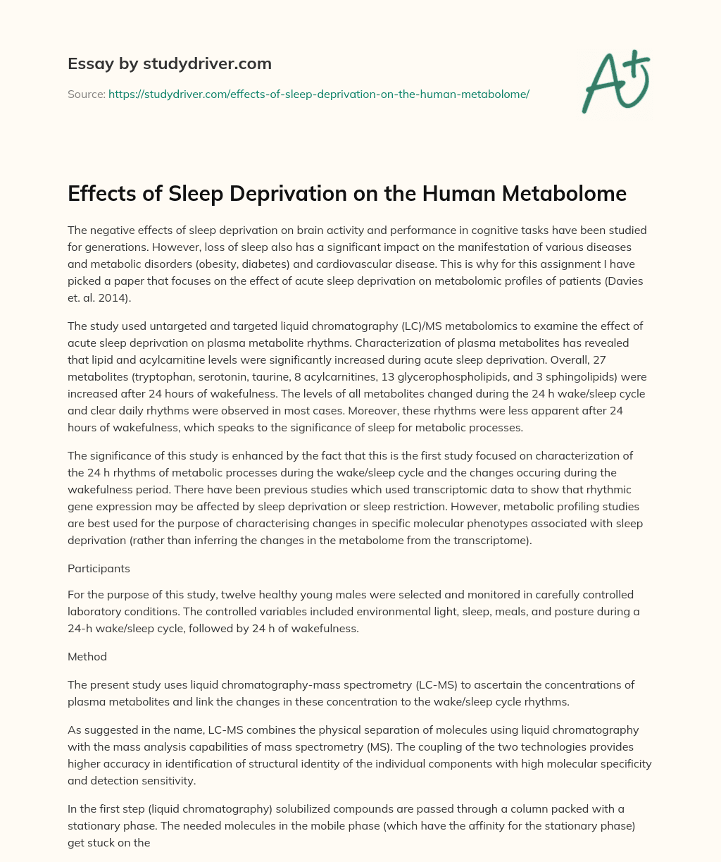 Effects of Sleep Deprivation on the Human Metabolome essay