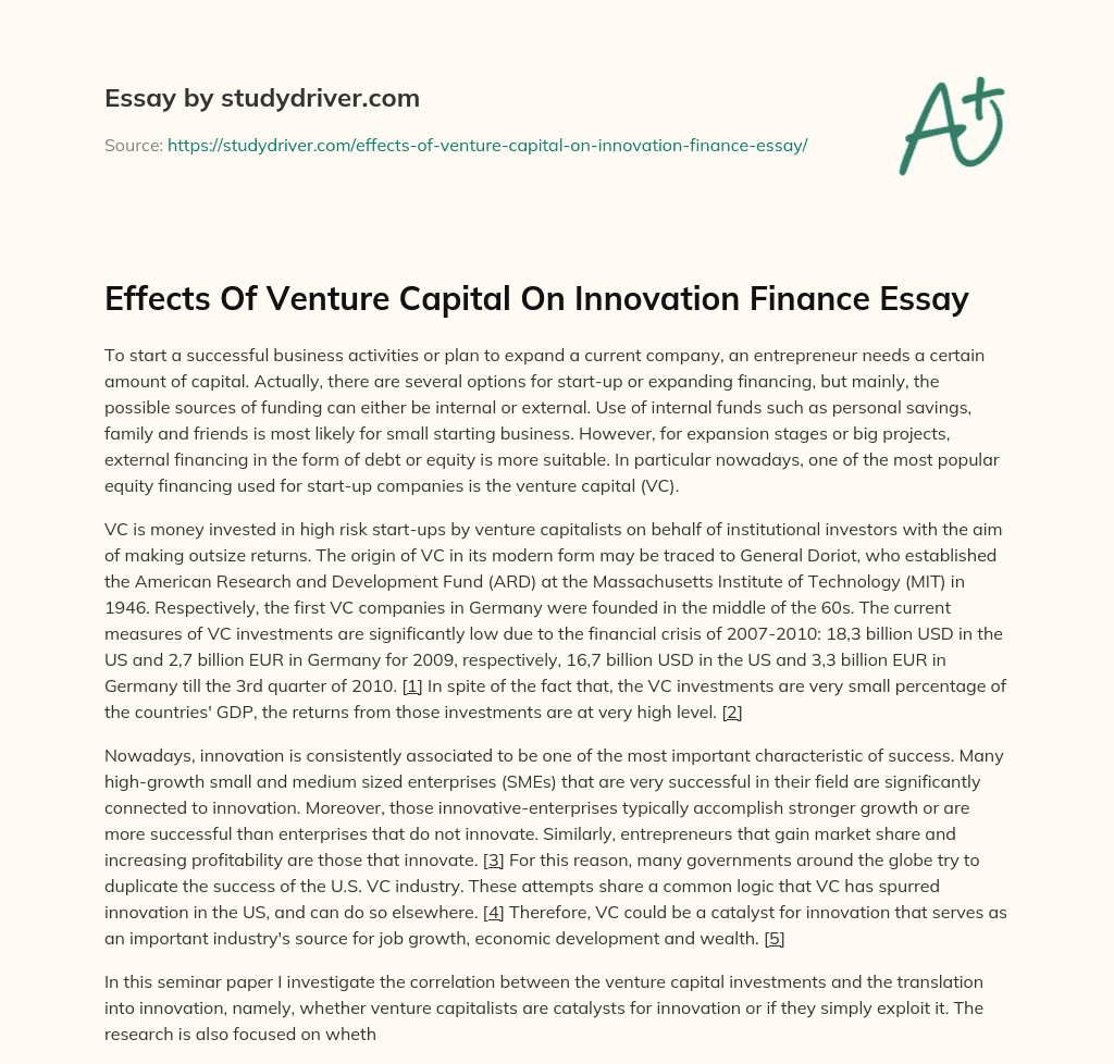 Effects of Venture Capital on Innovation Finance Essay essay