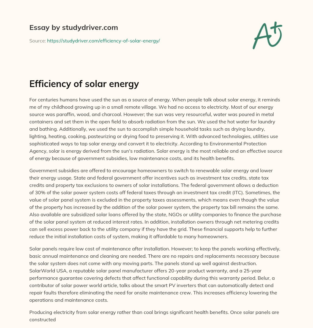 Efficiency of Solar Energy essay