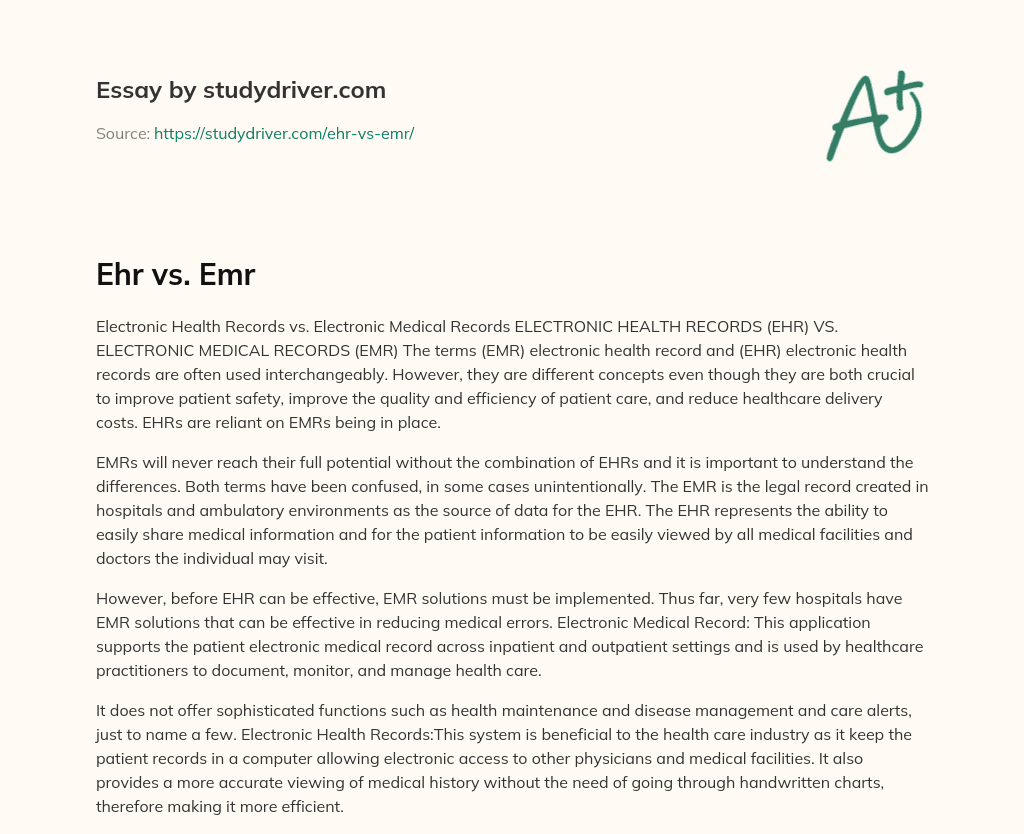 Ehr Vs. Emr essay