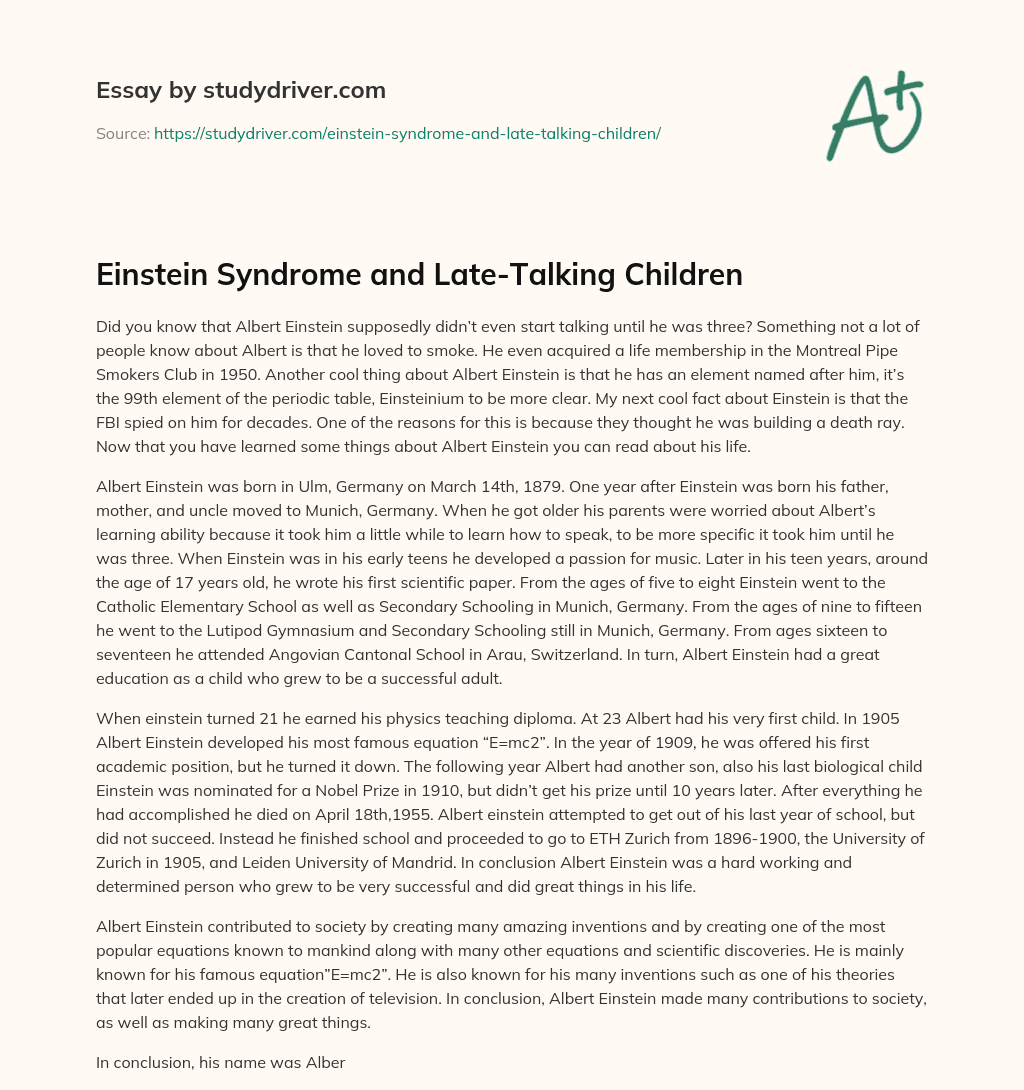 Einstein Syndrome and Late-Talking Children essay