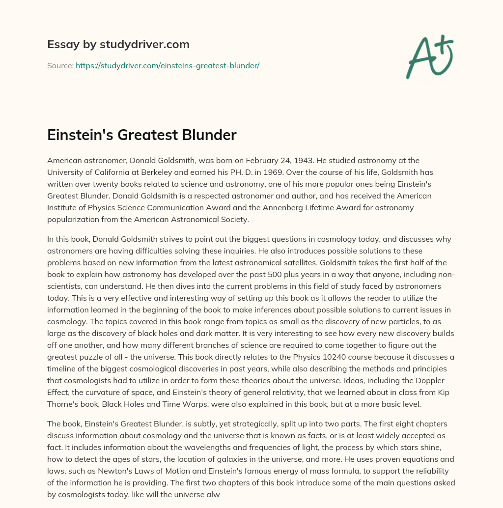 Einstein’s Greatest Blunder essay