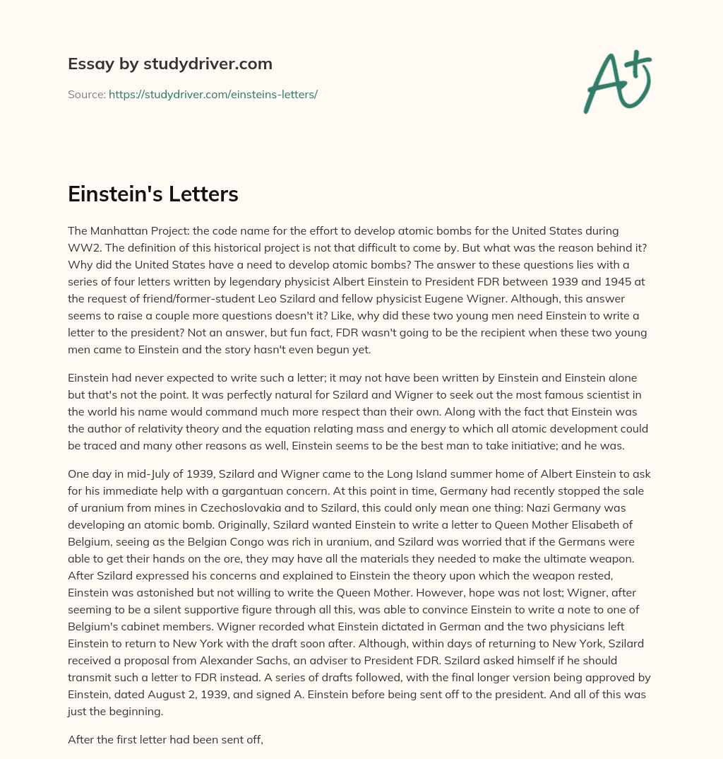 Einstein’s Letters essay