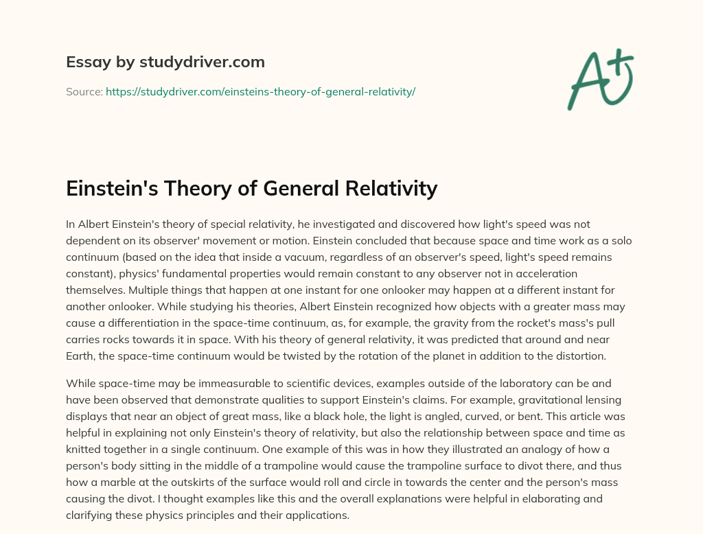 Einstein’s Theory of General Relativity essay