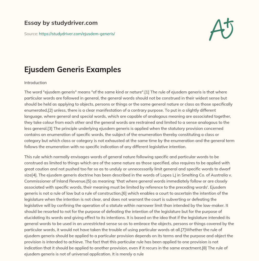 Ejusdem Generis Examples essay