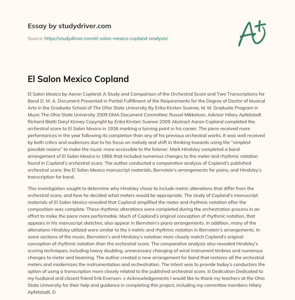 El Salon Mexico Copland essay