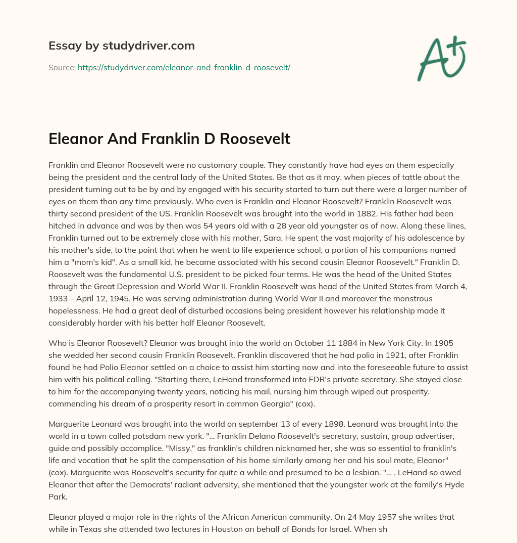 Eleanor and Franklin D Roosevelt essay