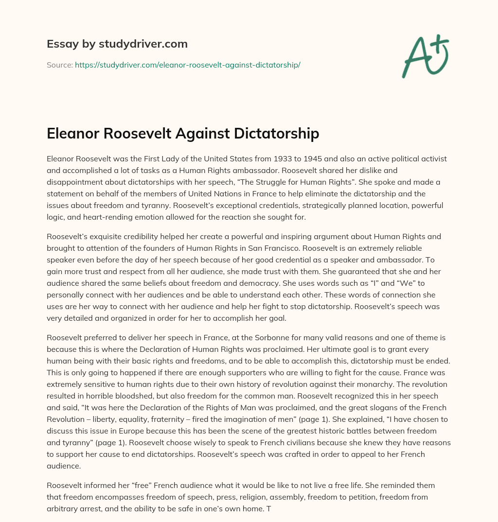 Eleanor Roosevelt against Dictatorship essay