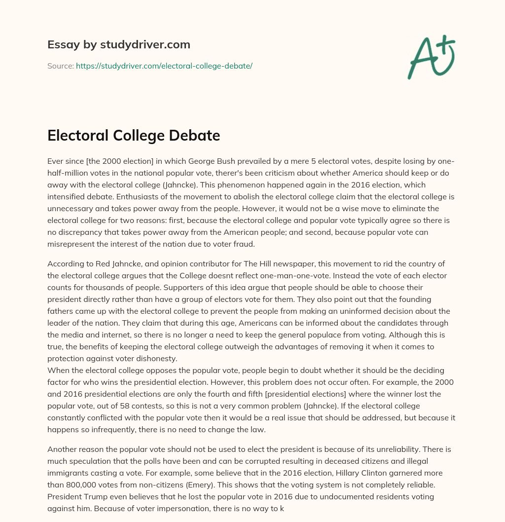 Electoral College Debate essay