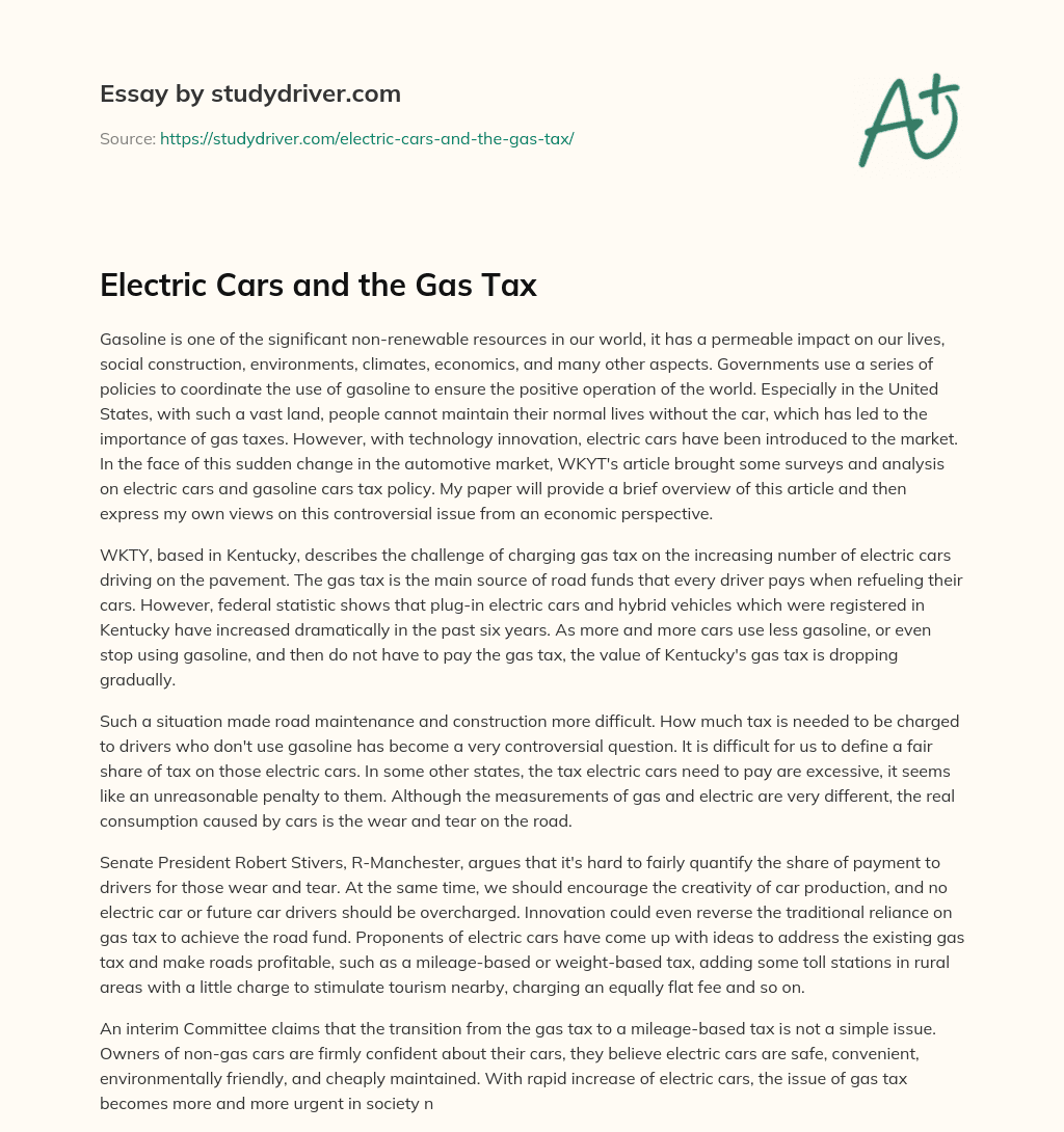 Electric Cars and the Gas Tax essay
