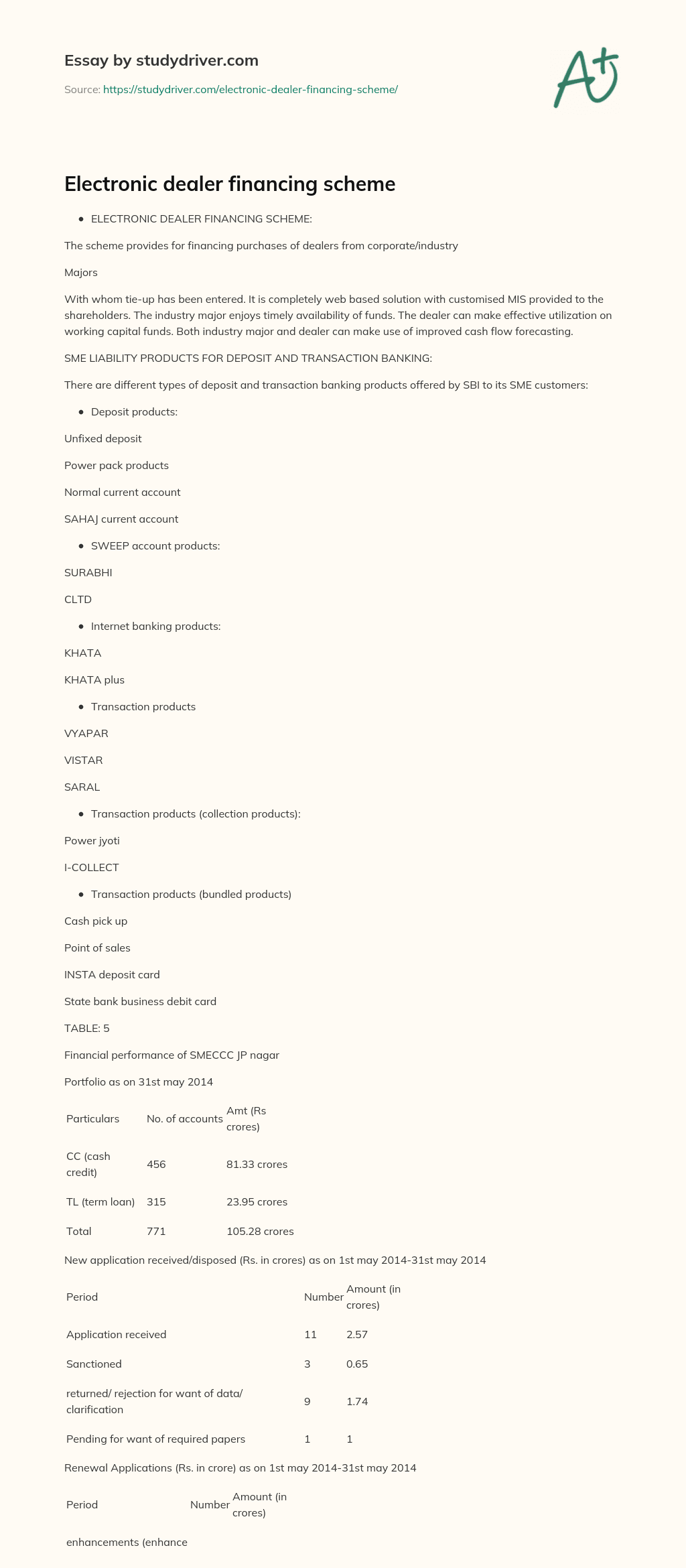 Electronic Dealer Financing Scheme essay