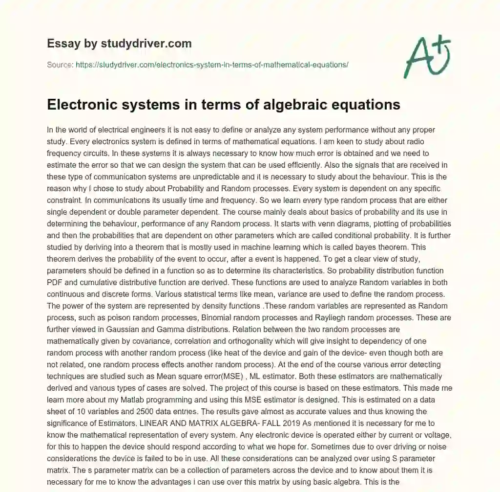 Electronic Systems in Terms of Algebraic Equations essay
