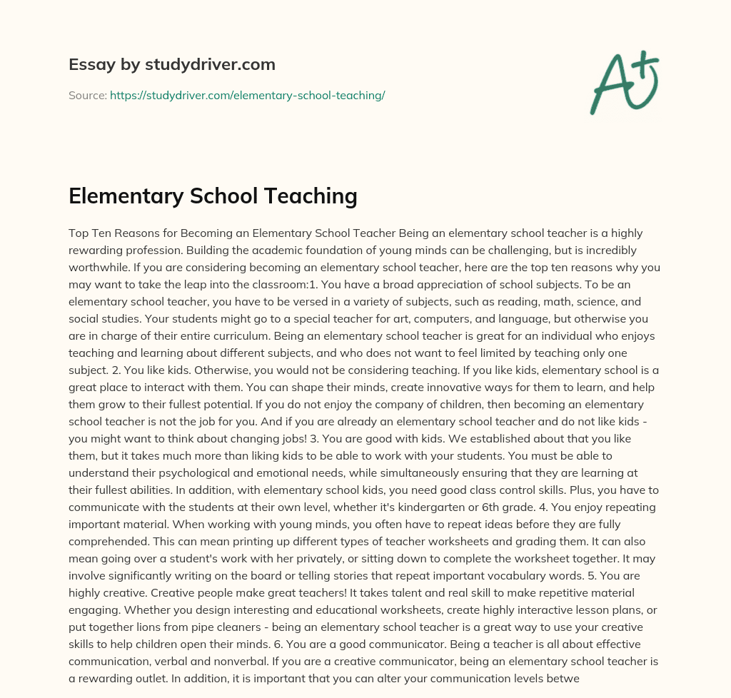 Elementary School Teaching essay