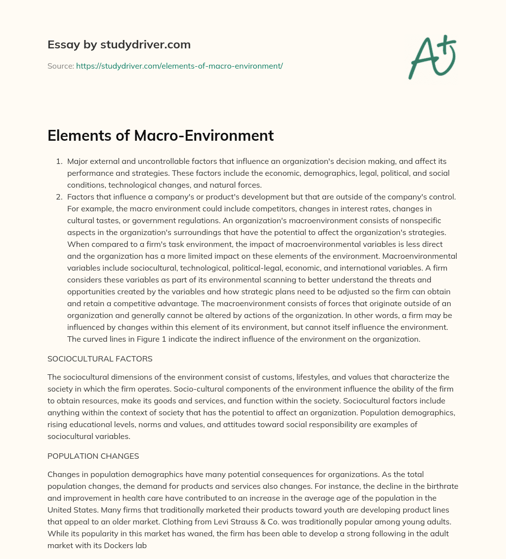 Elements of Macro-Environment essay
