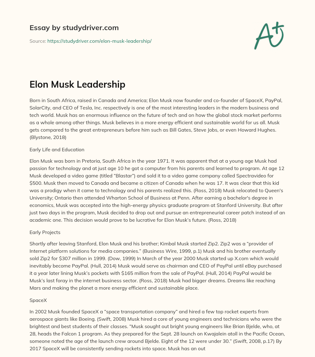 essay on elon musk leadership