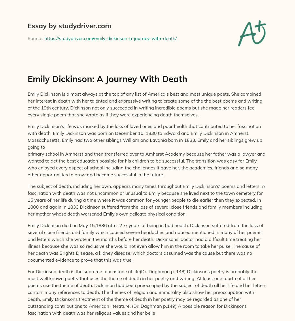 Emily Dickinson: a Journey with Death essay