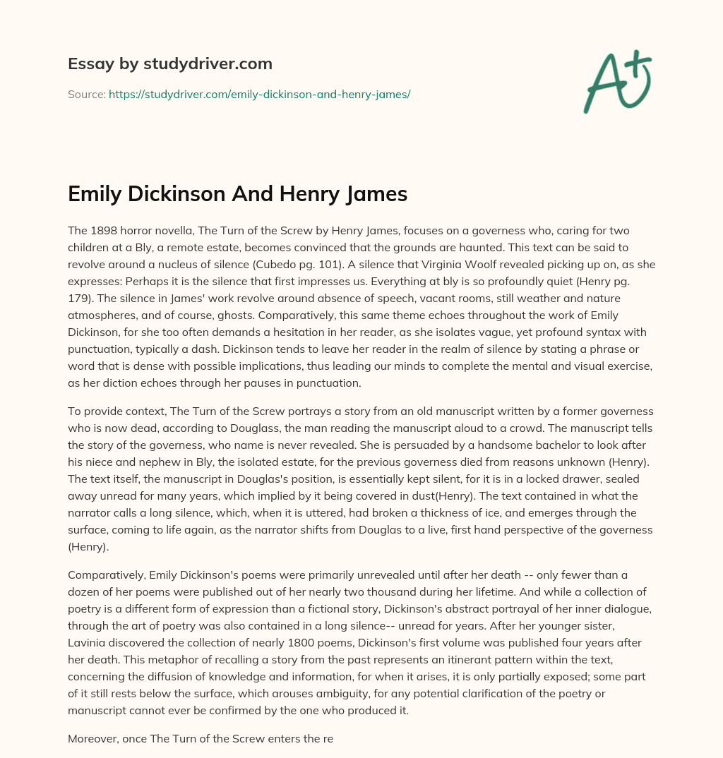 Emily Dickinson and Henry James essay