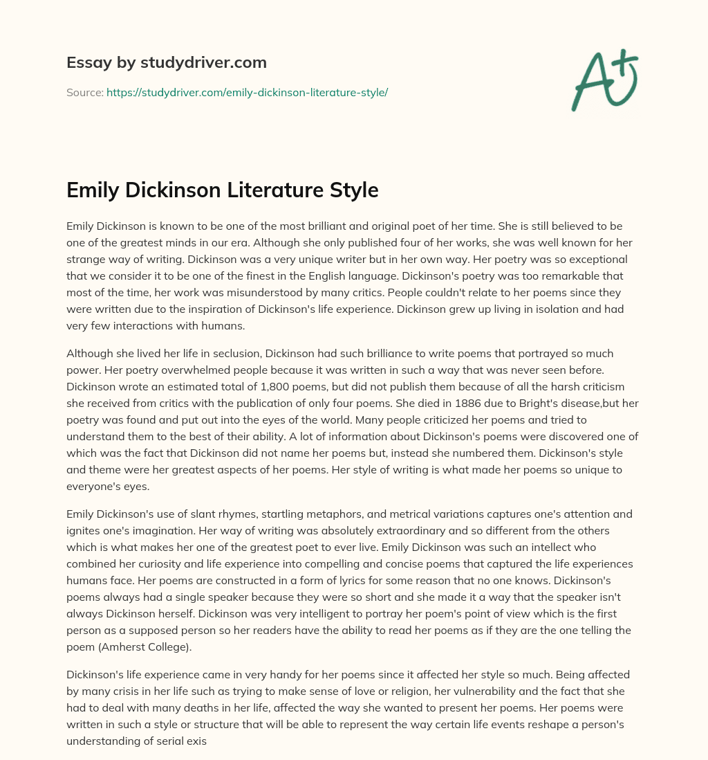 Emily Dickinson Literature Style essay