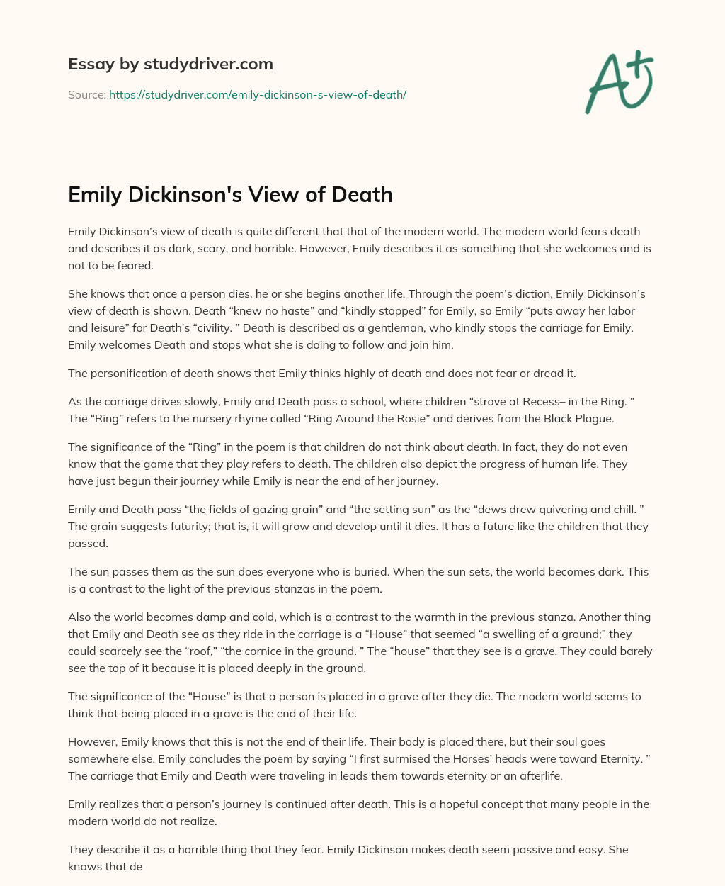 Emily Dickinson’s View of Death essay
