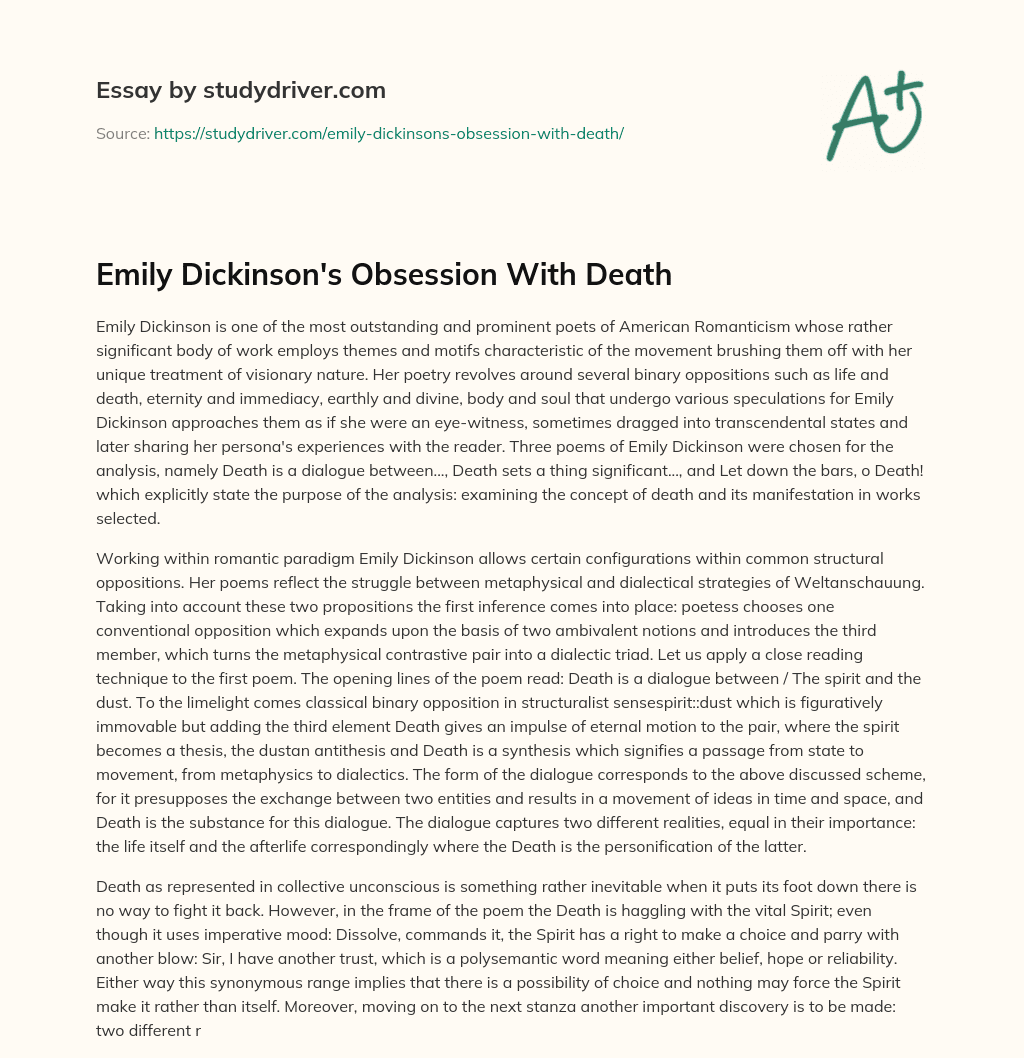 Emily Dickinson’s Obsession with Death essay