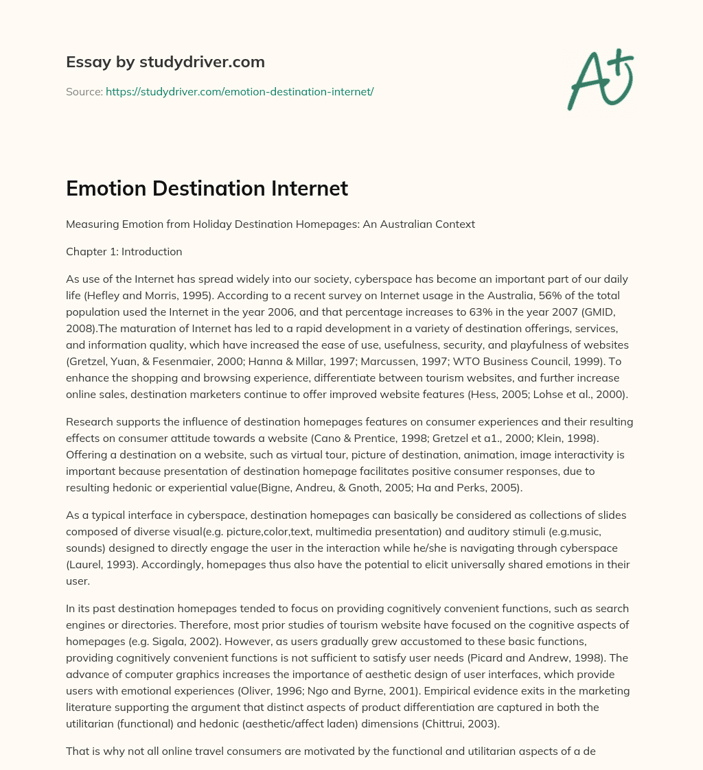 Emotion Destination Internet essay