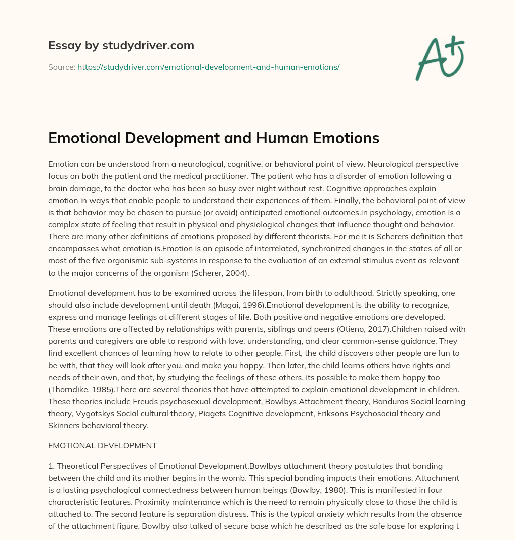 Emotional Development and Human Emotions essay