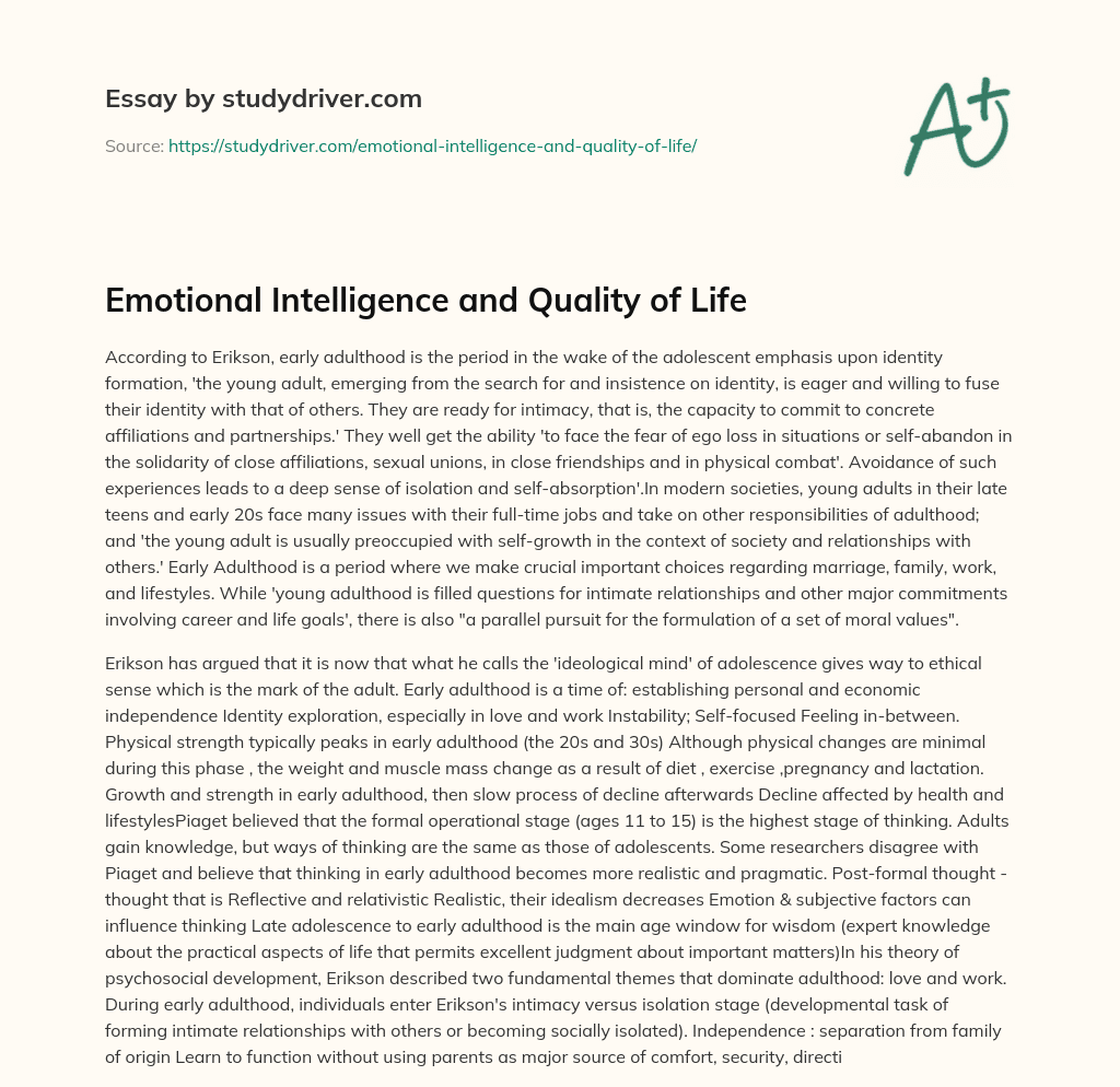 Emotional Intelligence and Quality of Life essay