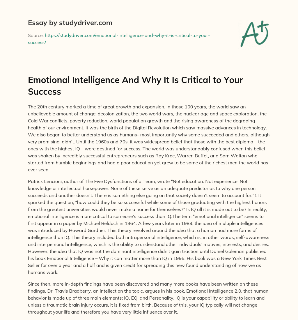 Emotional Intelligence and why it is Critical to your Success essay