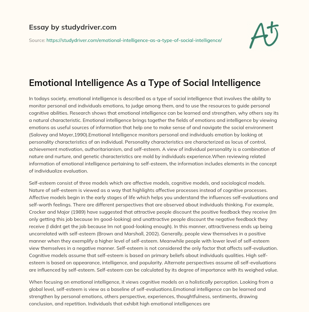 Emotional Intelligence as a Type of Social Intelligence essay