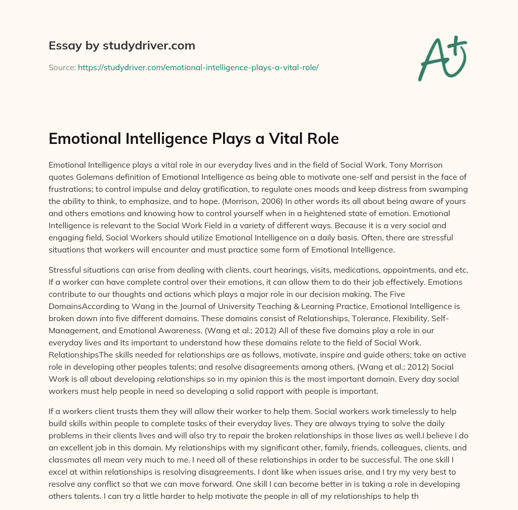 Emotional Intelligence Plays a Vital Role essay