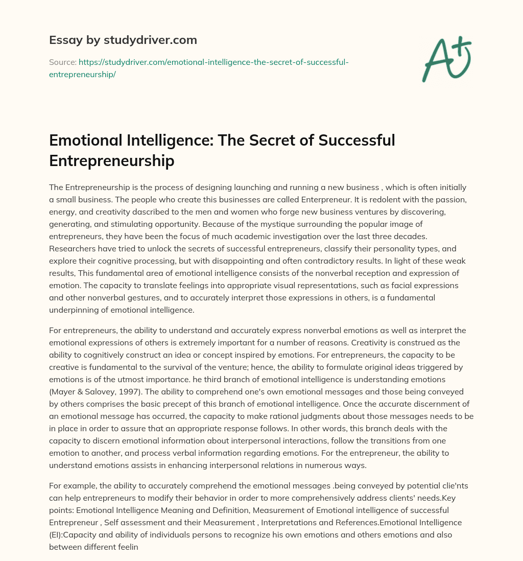 Emotional Intelligence: the Secret of Successful Entrepreneurship essay